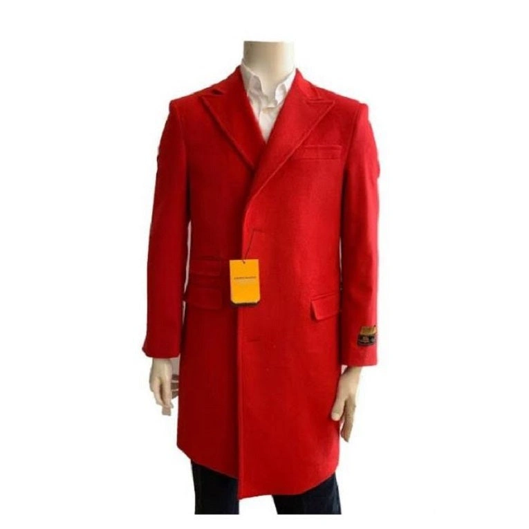 Rød herre trenchcoat i uld: Klassisk stil til den moderne mand.