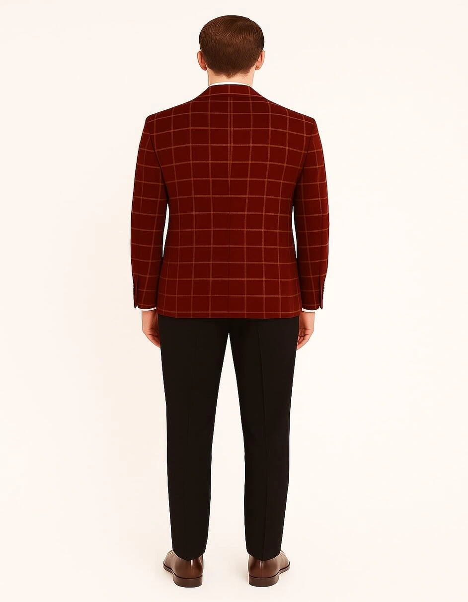 Rød Fløjljakke til Mænd: Jul & Fest! Elegant Tartan med Satin. Grib Chancen, Vær Stjernen!